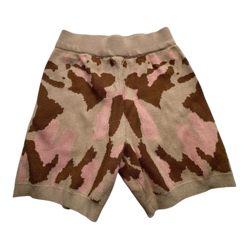 Glamaker Knit Shorts‎ Women Abstract Print Beige Brown Pink Lounge Athletic